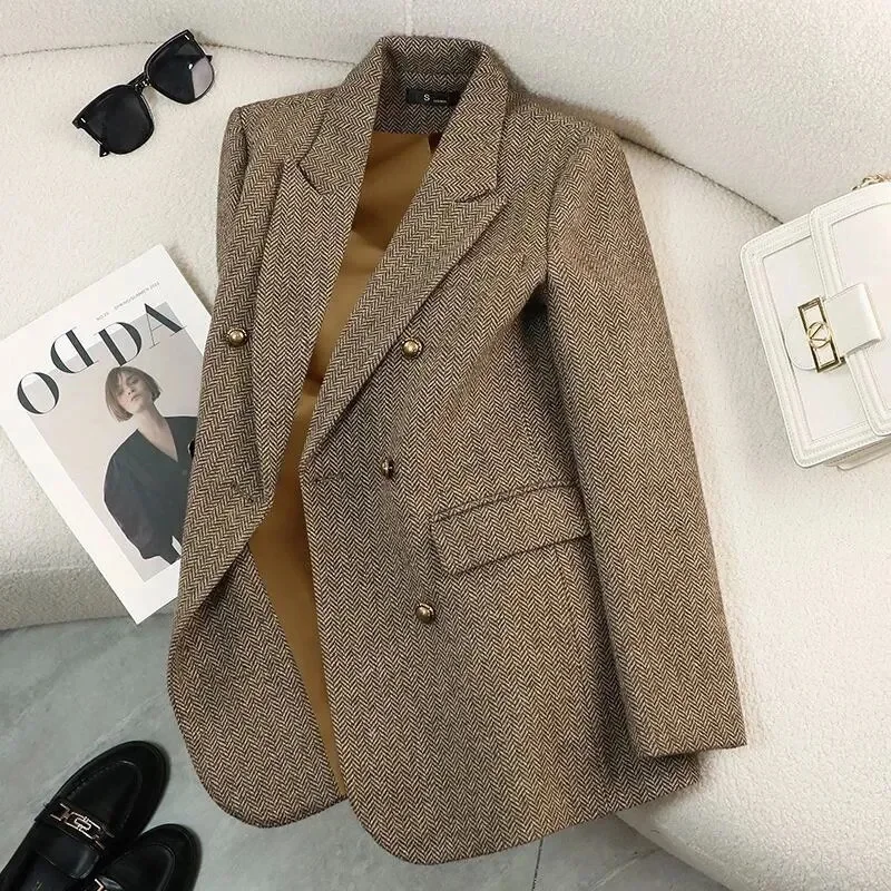

Plaid Casual Small Suit Woman 2023 Spring Loose Patchwork Color Popular All Match Design Sense Suit Coat Tide Patchwork Commute