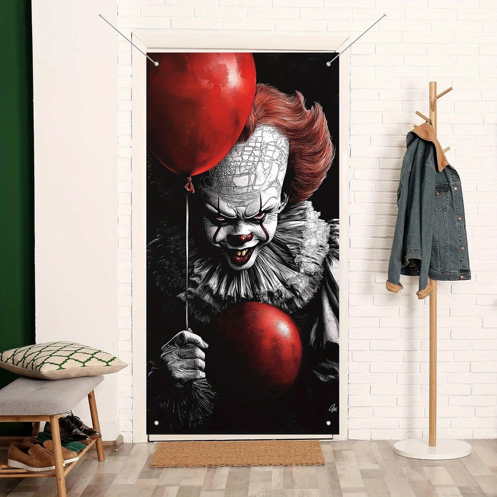لافتة باب ثنائية الأبعاد، قطعة واحدة، لافتة باب Clown Penny Wise 2D - ديكور حفلات مخيف ومخيف، ديكور الهالوين #5