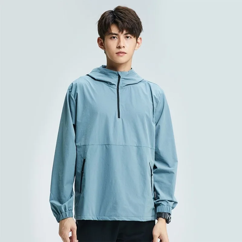 

Men's Quick-Dry Half Zip Hoodie Long Sleeve Workout Jacket, Running Gym Pullover Windbreaker, Autumn Winter Sports Top