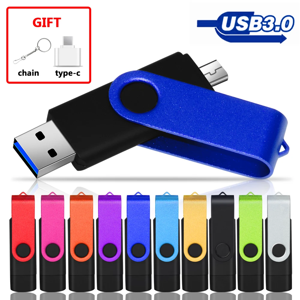 

OTG Metal USB 3.0 Flash Drive 4GB 8GB 16GB 32GB 64GB Custom LOGO Pen Drives Gifts Memory Stick 100% Real Capacity U Disk