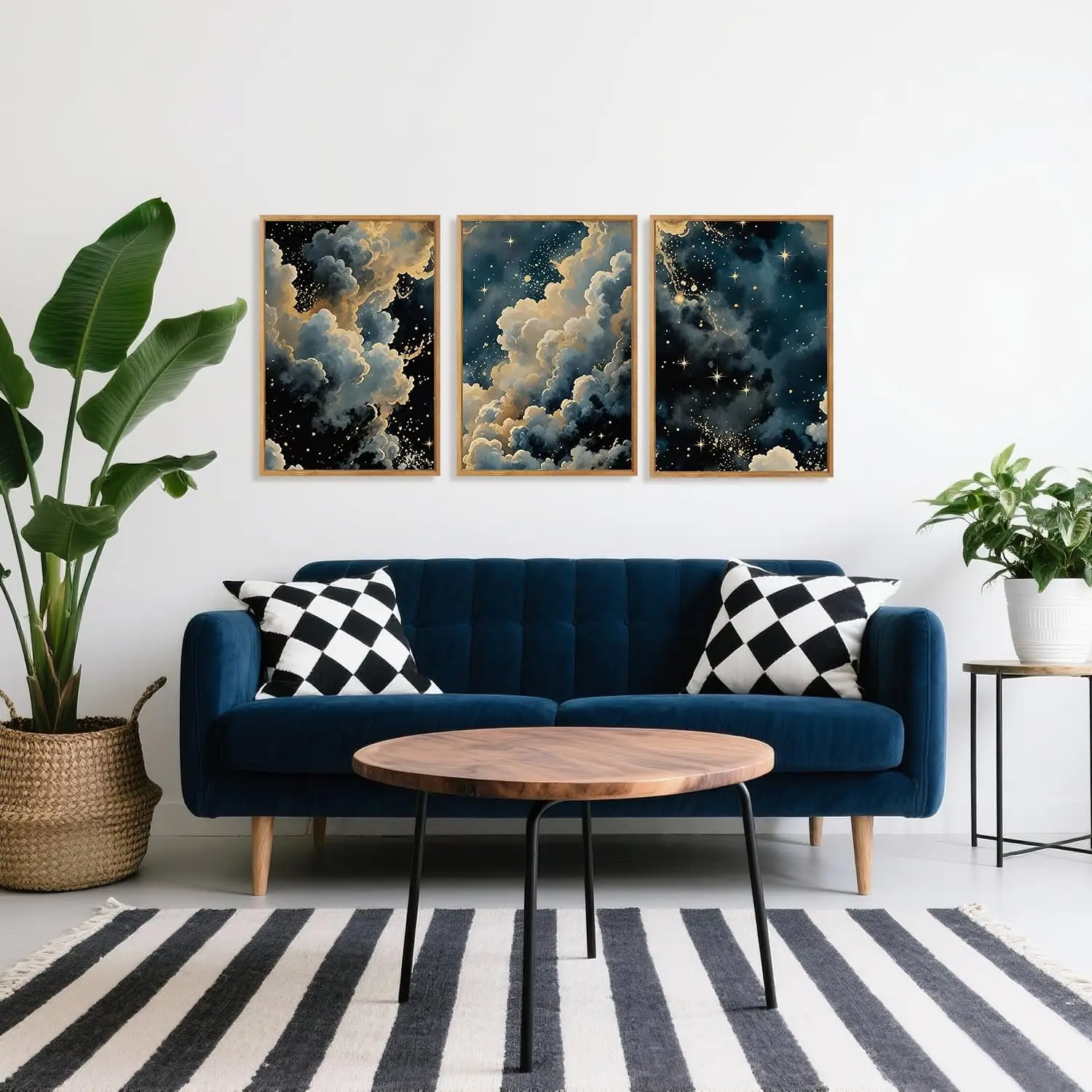 3pcs frameless Canvas Painting /Set Abstract Mist Starry Sky White Clouds Night Scene Canvas Poster Picture Wall Art Printing Mo