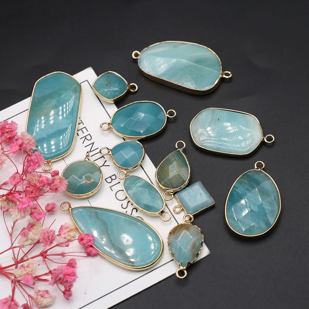 Natural Stone Semi-precious Stones Amazonite Pendant Connector Reiki Heal DIY Making Women Necklace Bracelet Jewelry Accessories