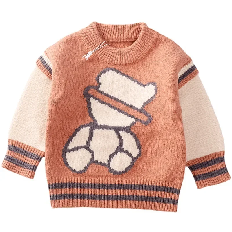 2024 Autumn Winter Baby Boys Sweater Children Knitted Clothes Kids Pullover Jumper Toddler Coat Striped Cartoon Sweaters