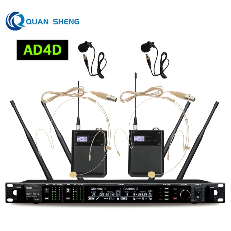 

AD4D Clip Headset Wireless Microphone System Dual Channel UHF True Diversity Karaoke Handheld Ksm8 Mic for Stage Performance