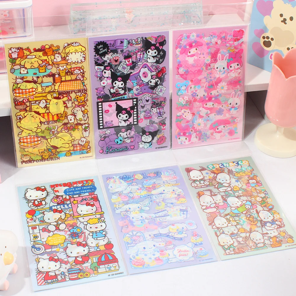 Sanrio Cartoon Sticker Hello Kitty Kuromi Cinnamoroll Pachacco Diy Decorative Material Stickers Kids School Supplies Stationery