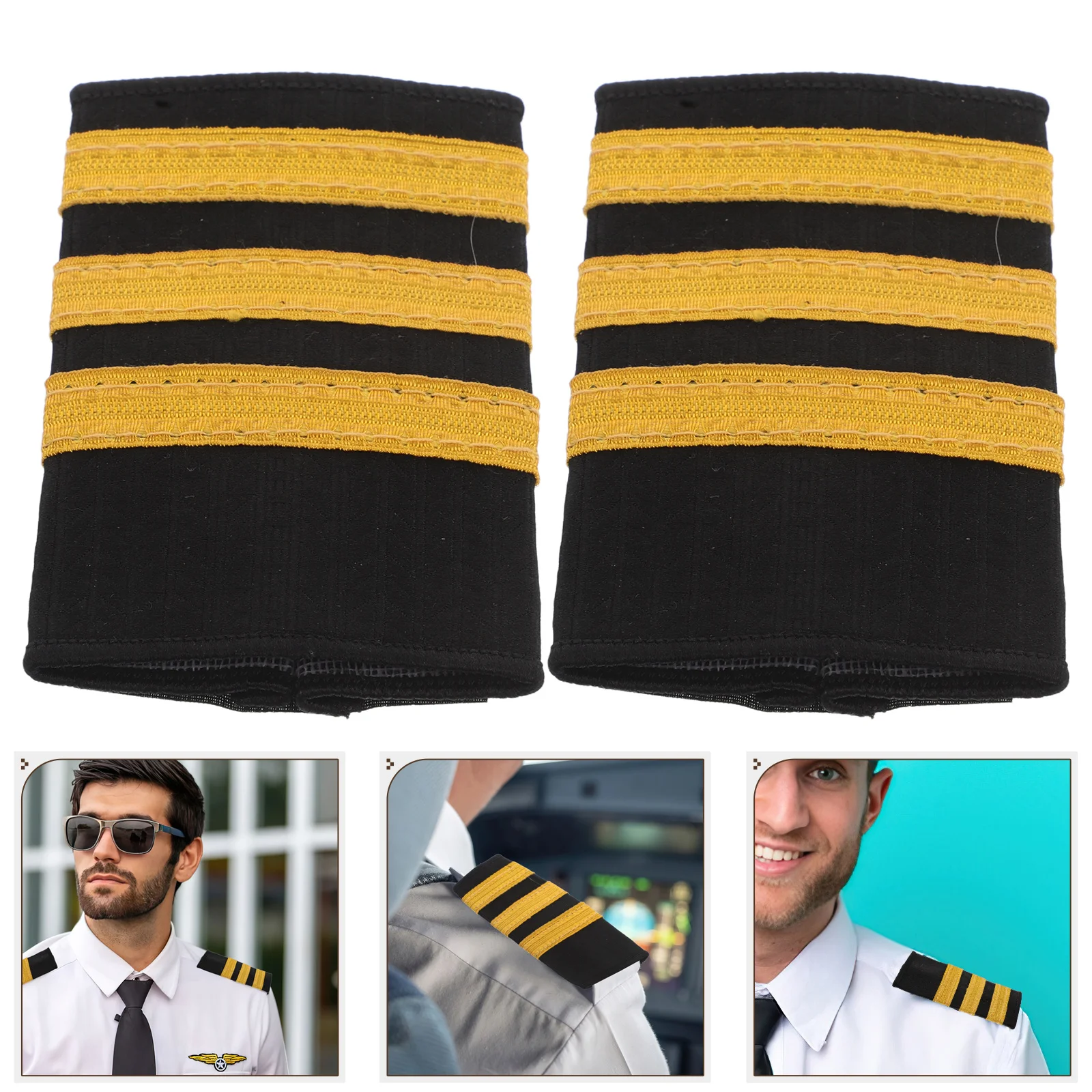 

1 Pair Pilot Epaulets Three Gold Stripes Indian Silk Ribbon Aviation Uniform Accessories Captain Shoulder Boards For Cosplay