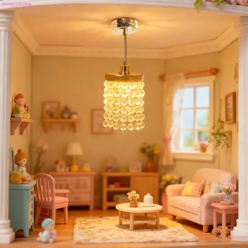 D0JC Chandelier Bedroom Ceiling Lamp Miniature Furniture Model Doll Houses Accessory Realistic Lighting Toy Playset 1:12
