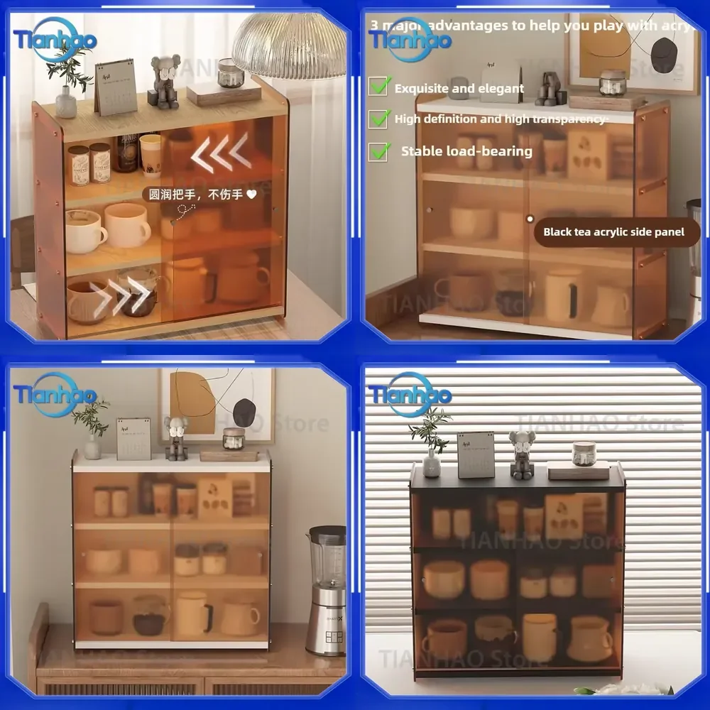 Acrylic Desktop Organizer for Kitchen Cup Holder for Tea Break Room Multifunctional Tableware Storage Cabinet for Home Mug