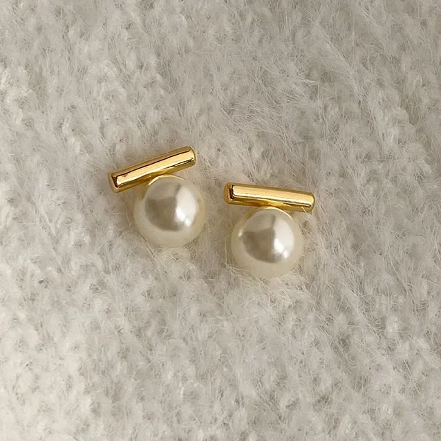 

Real S925 Sterling Silver 18K Gold Round Pearl Stud Earrings for Women Classic Fine Jewelry Minimalist Luxury Accessories