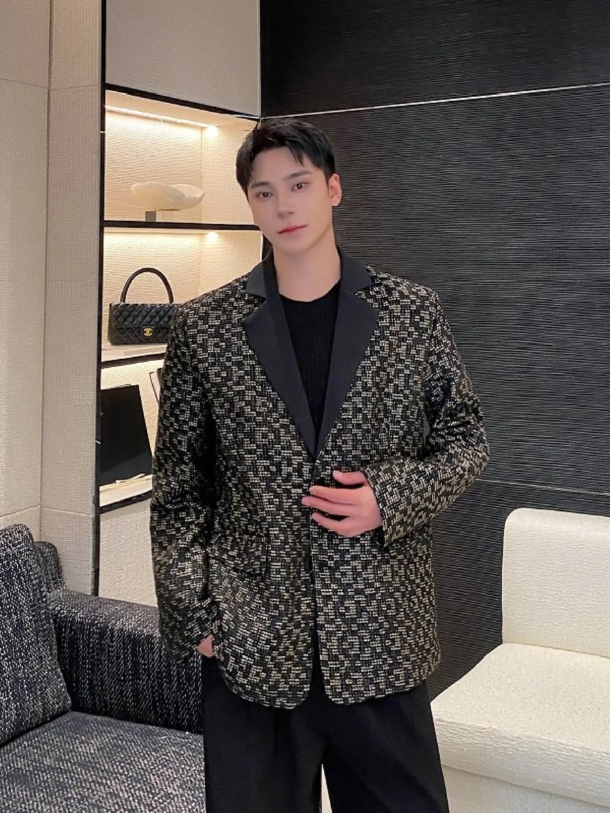 

Spring Autumn New Sle Loose Men's Suit Jaet Faionable Hair St Favorite Korean Version Small Fraance Sle Versat...