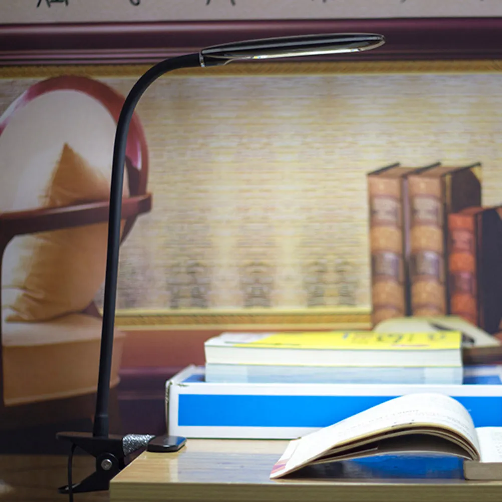 

USB Clip Reading Lamp Black Mini LED Eye-Care Book Light Portable Flexible Gooseneck 3 Brightness Levels Press Button Night