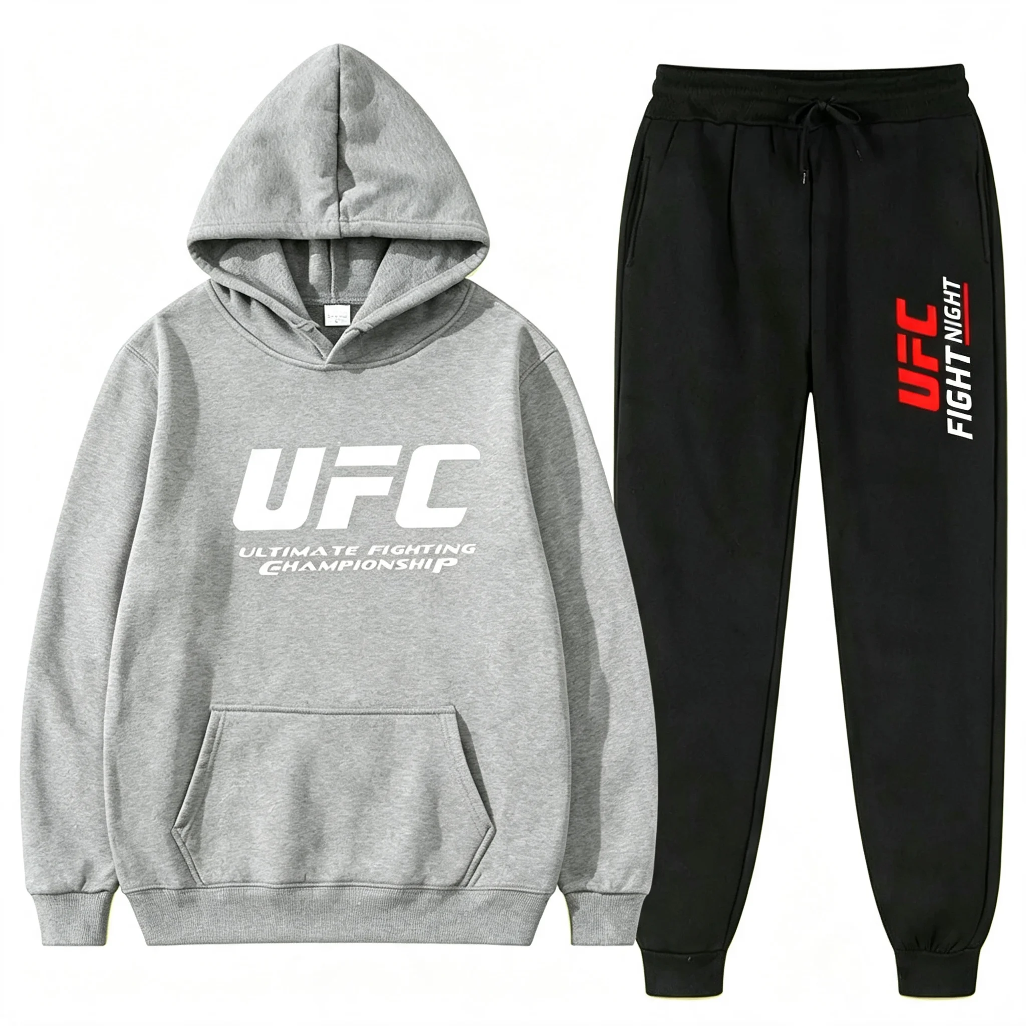 hooded pullover sweater jacket for men, casual sports outfit, two-piece set for men