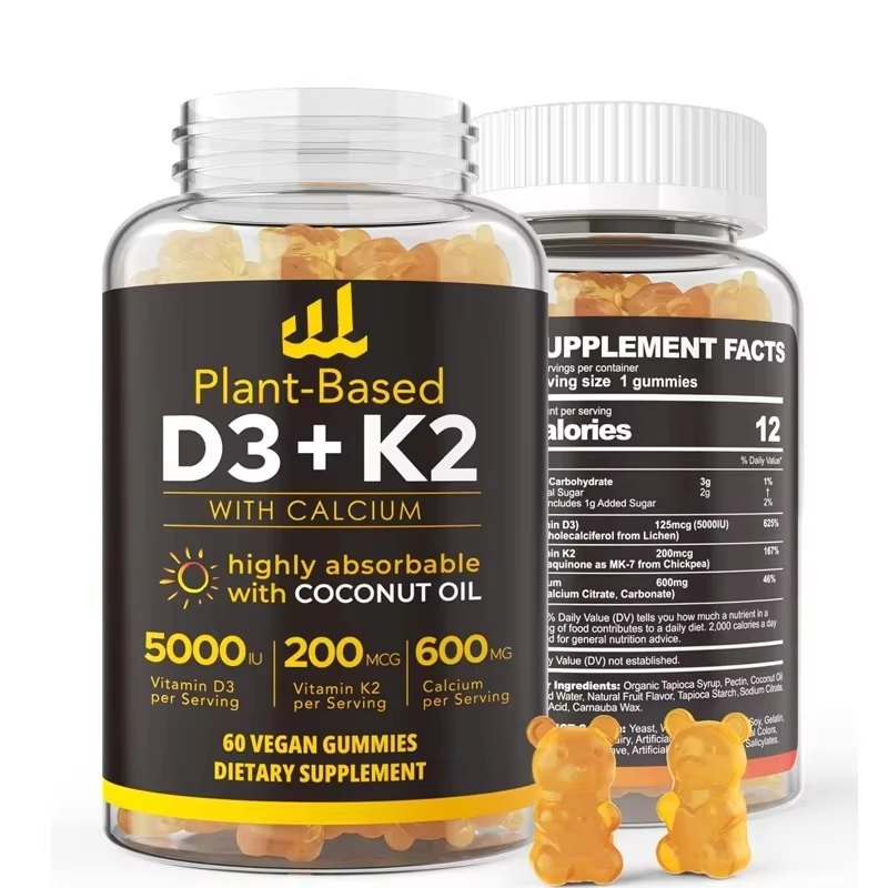 

Vitamin D3 5000IU gummies contain 600mg of calcium and 200mcg of K2 (MK7), a vitamin D supplement that supports strong bones