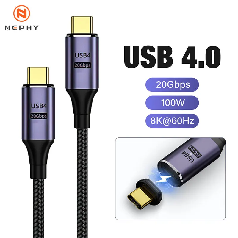 Магнитный кабель USB4.0, 20 Гбит/с, позолоченный, PD, 100 Вт, 5 А, быстрая зарядка, USB C к Type C, 8K, Thunderbolt 3, кабель для передачи данных для Macbook Pro Магнитный кабель USB4.0, 20 Гбит/с, позолоченный, PD, 100 Вт, 5 А, быстрая зарядка, USB C к Type C, 8K, Thunderbolt 3, кабель для передачи данных для Macbook Pro