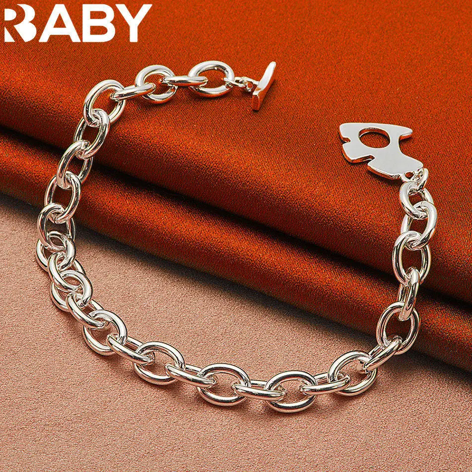 

URBABY 925 Pure Silver Round Chain Pet Dog TO Buckle Bracelet For Men and Women Jewelry Cute Exquisite Party Holiday Gifts