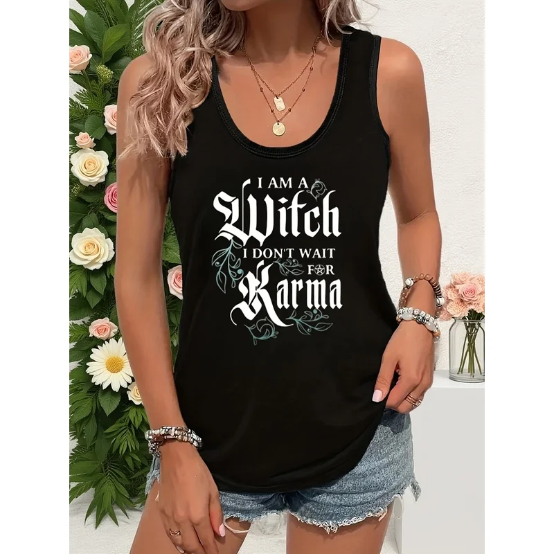 Witch Cool Sassy / I AM A Witch Gothic Font Print / Women's Vest Black Round Neck Top / Casual Fashion for Halloween