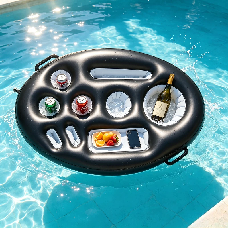 Inflatable Water Float Cup Rack, Pool Party Multi-Hole Self-Service Drink Tray Barrel, Scratch Proof Sturdy Durable Floating