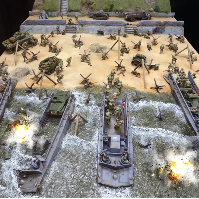 Modell im Maßstab 1:72 Die Normandie Landungen der Vereinigten Staaten 10 Stück Soldaten mit 2 Hindernissen Actionfigur DIY Szenenzubehör