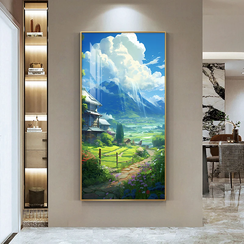 Led Light Belt Entrance Decoration Painting Hand Sea View Oil Painting Corridor Landscape Mural Modern And Simple Wall Lamps