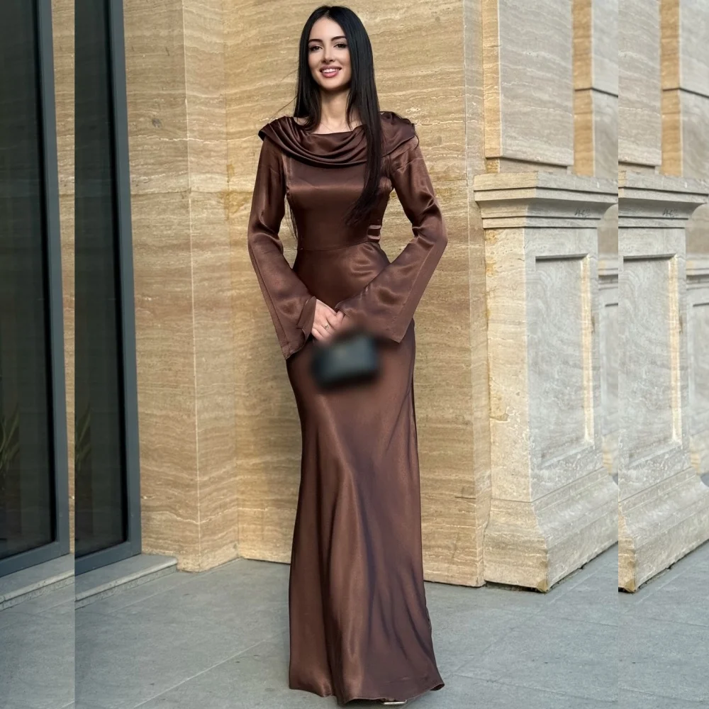 

Customized Pastrol Unisex Charmeuse Pleat Trumpet Scoop Neck Long Dresses Bespoke Occasion Fashion Classic
