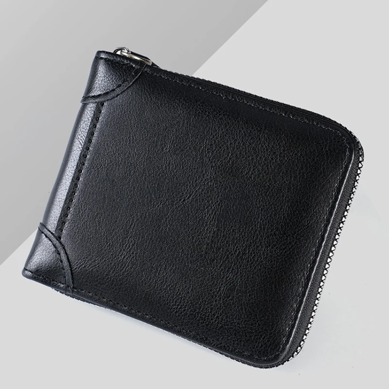 Leather Men’s Wallet Luxury Mens	Purse Male Zipper Card Holders with Coin Pocket Wallets Gifts for Men Money Bag