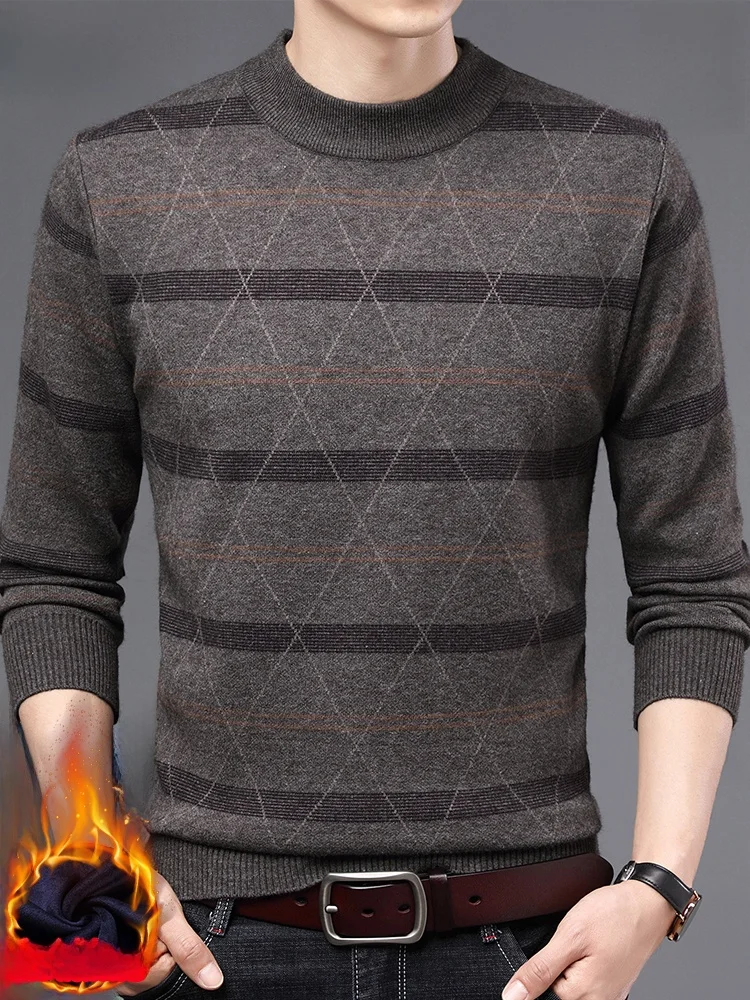 두꺼운 일체형 플리스 니트 스웨터 반 하이 칼라 남성용 가을 겨울 스타일 캐주얼 웨어 따뜻한 플러피 니트웨어