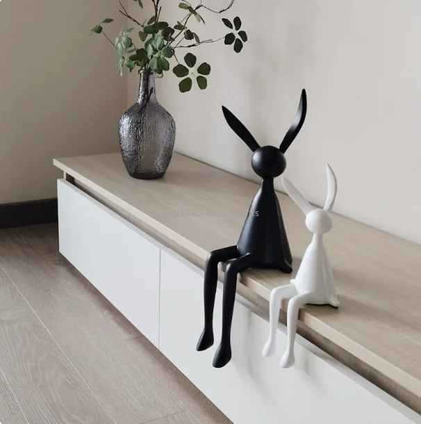 Long Ear Sitting Rabbit Figurine Resin Bunny Statue Nordic Home Decor Ornament for TV Cabinet Desktop Hotel Sample Room