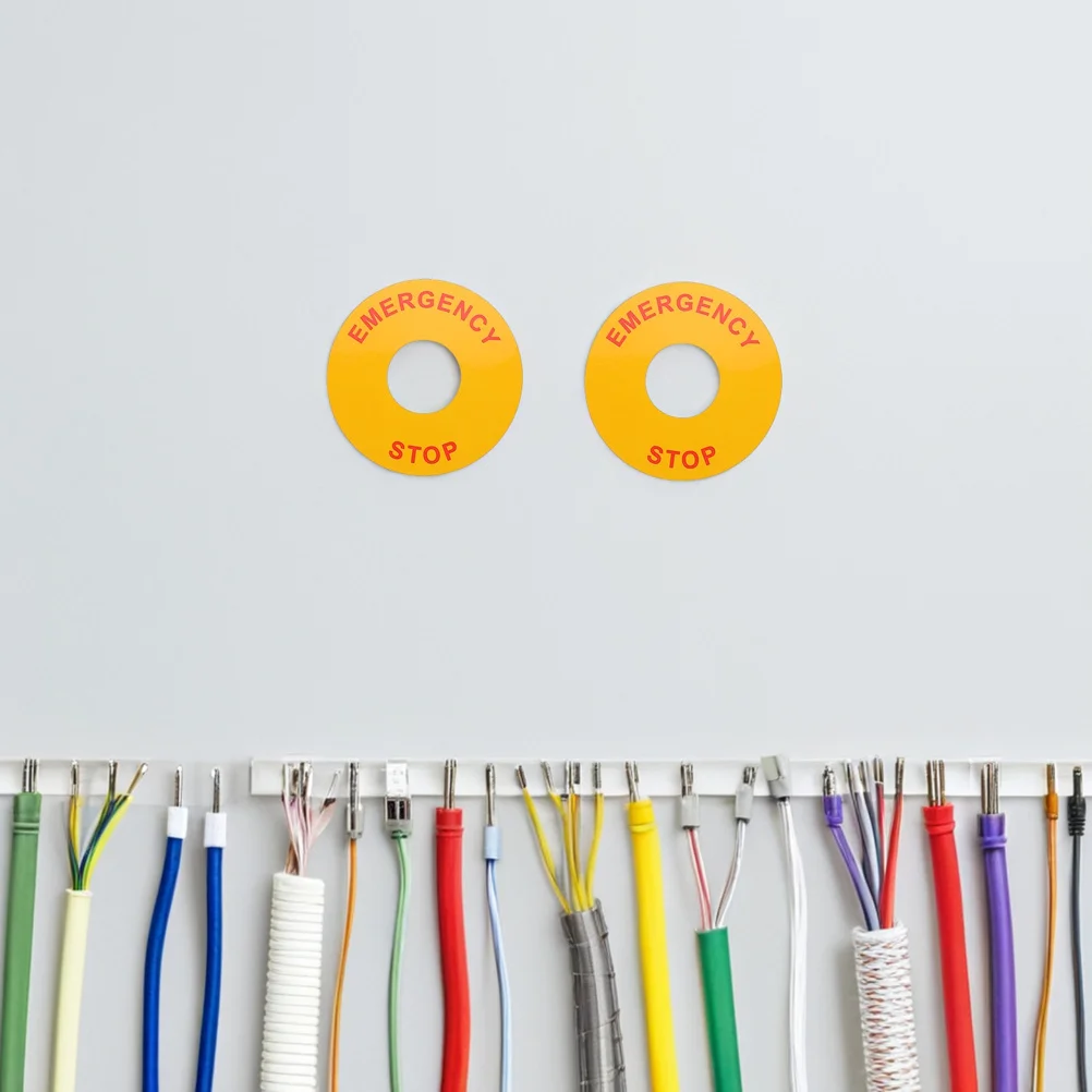 5 قطع من ملصقات التحذير بزر إيقاف الطوارئ، شارات السلامة الكهربائية، ملصقات عالية الوضوح لآلات المعدات