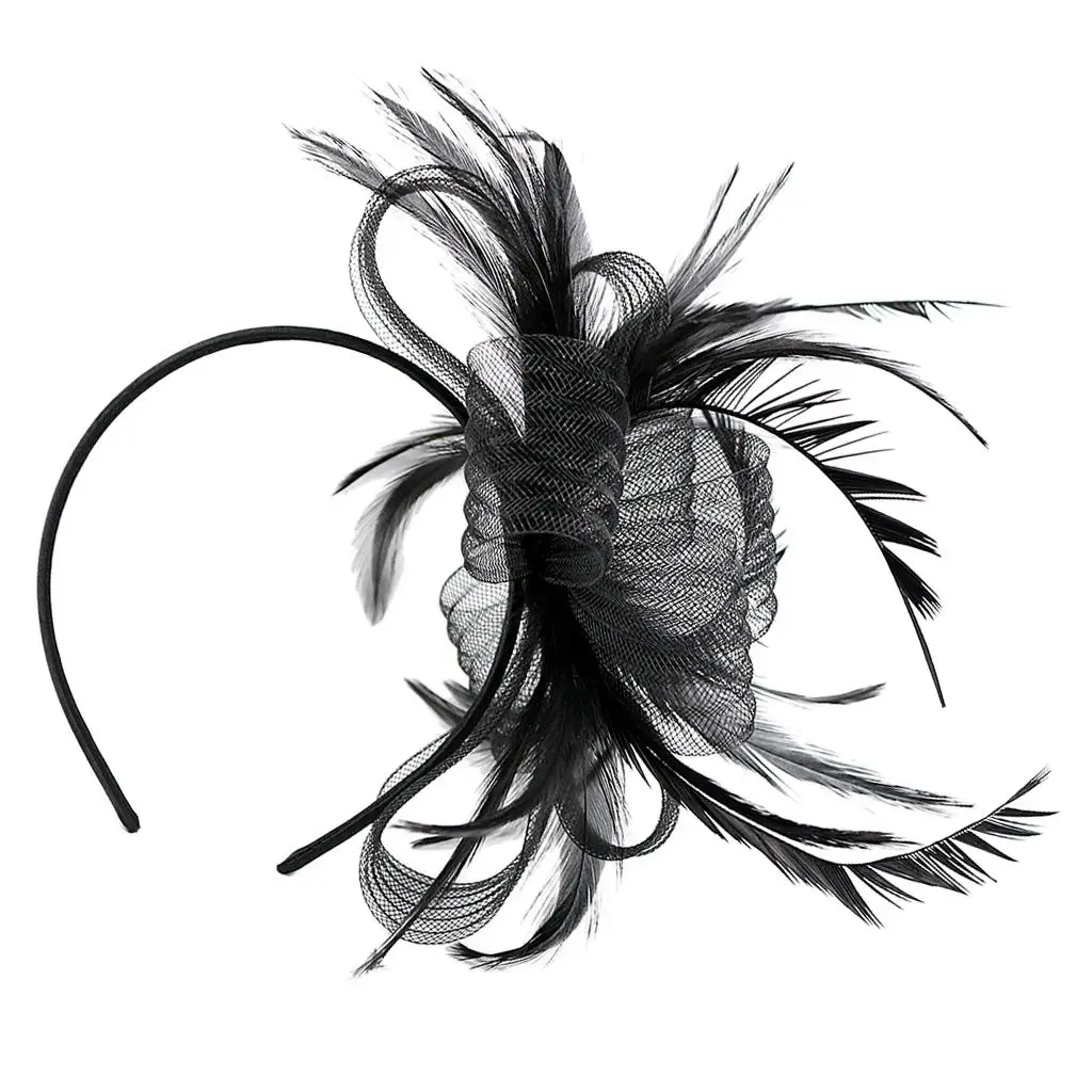 Elegant Women Feather Fascinator Hair Band Cocktail Party Headpiece Headwear Fancy Dress