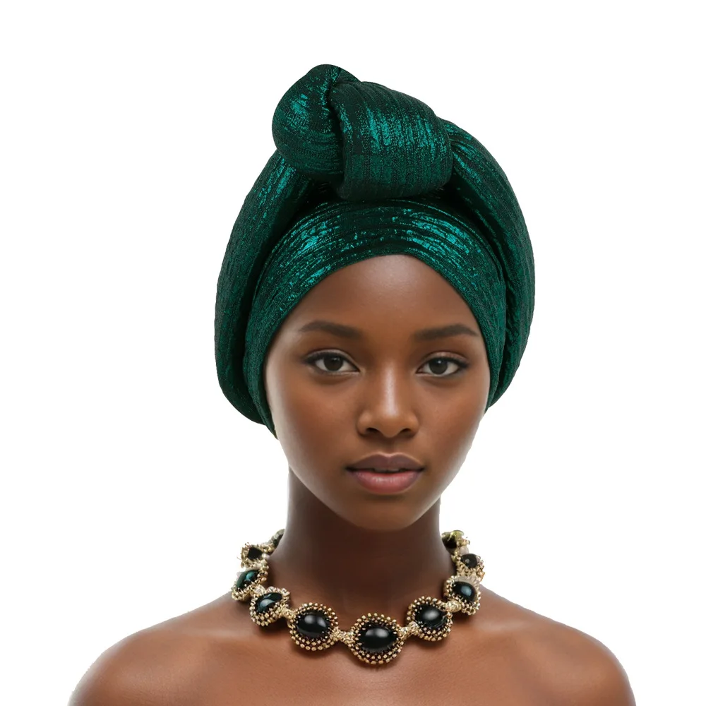

2025new European and American fashion bronzing forehead knotted African headscarf hat elastic and comfortable headscarf hat
