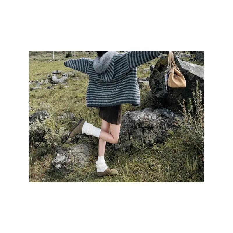 

Autumn and winter fur collar hooded knitted cardigan women's jacket loose autumn women's sweater