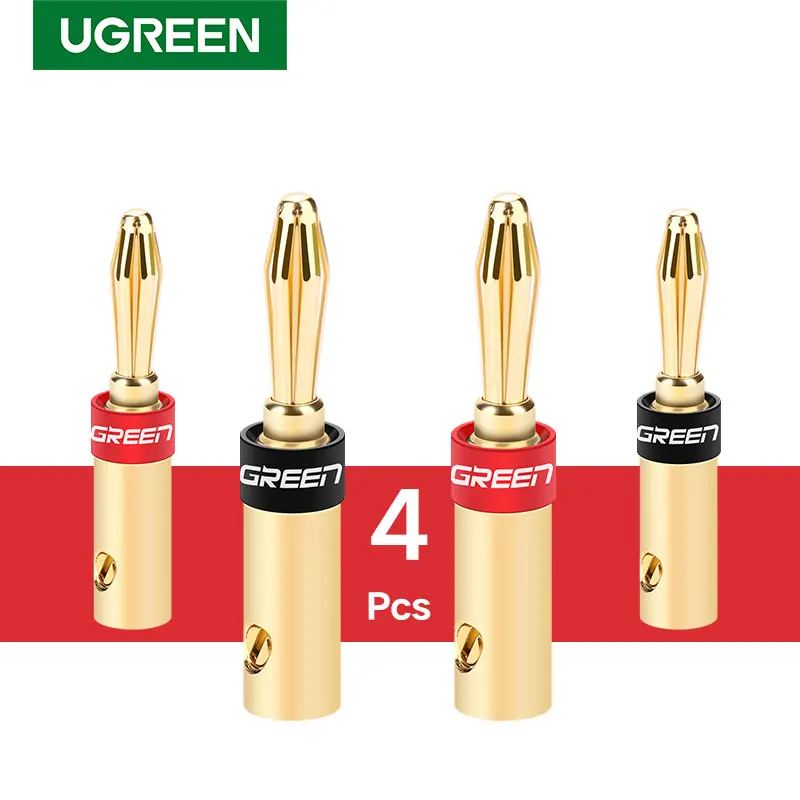 UGREEN 4pcs Speaker Cable Banana Connector Screw Jack Plug Adapter for Speaker Wire Amplifier Audio Video Cable Banana Plug