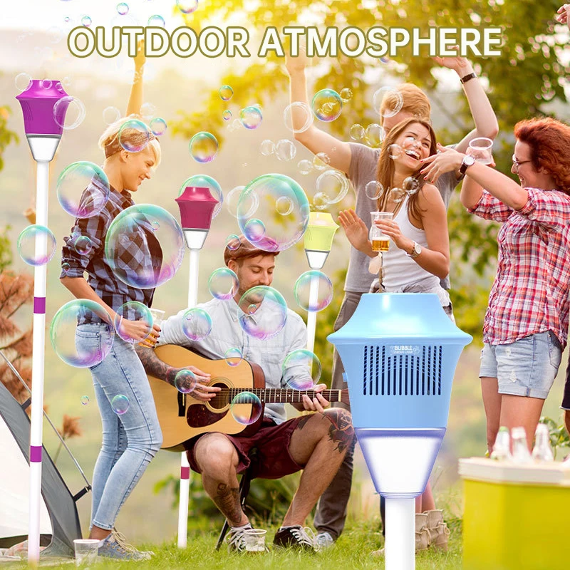 

Bubble Torch Garden Lamp Rechargeable Adjustable Bubble Machine with Lights Music Auto Vertical Bubble Machine for Wedding Gift