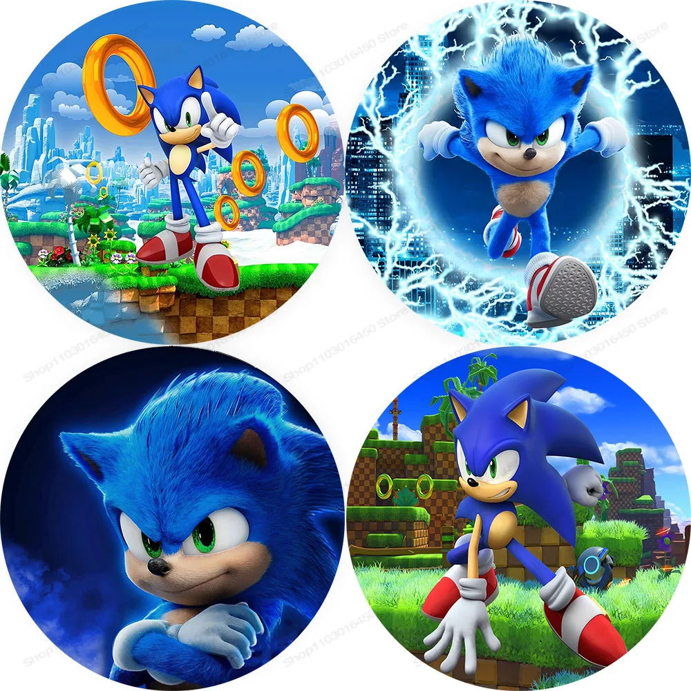 The Sonic Blue Round Backdrop For Boys 1st Birthday Party Photography Circle Background Banner Cover Circular Figure Decors