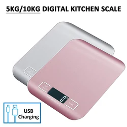 5kg/10kg Digital Kitchen Scale USB Charging Stainless Steel Electronic Scales Home Jewelry Food Snacks Weighing Baking Tools