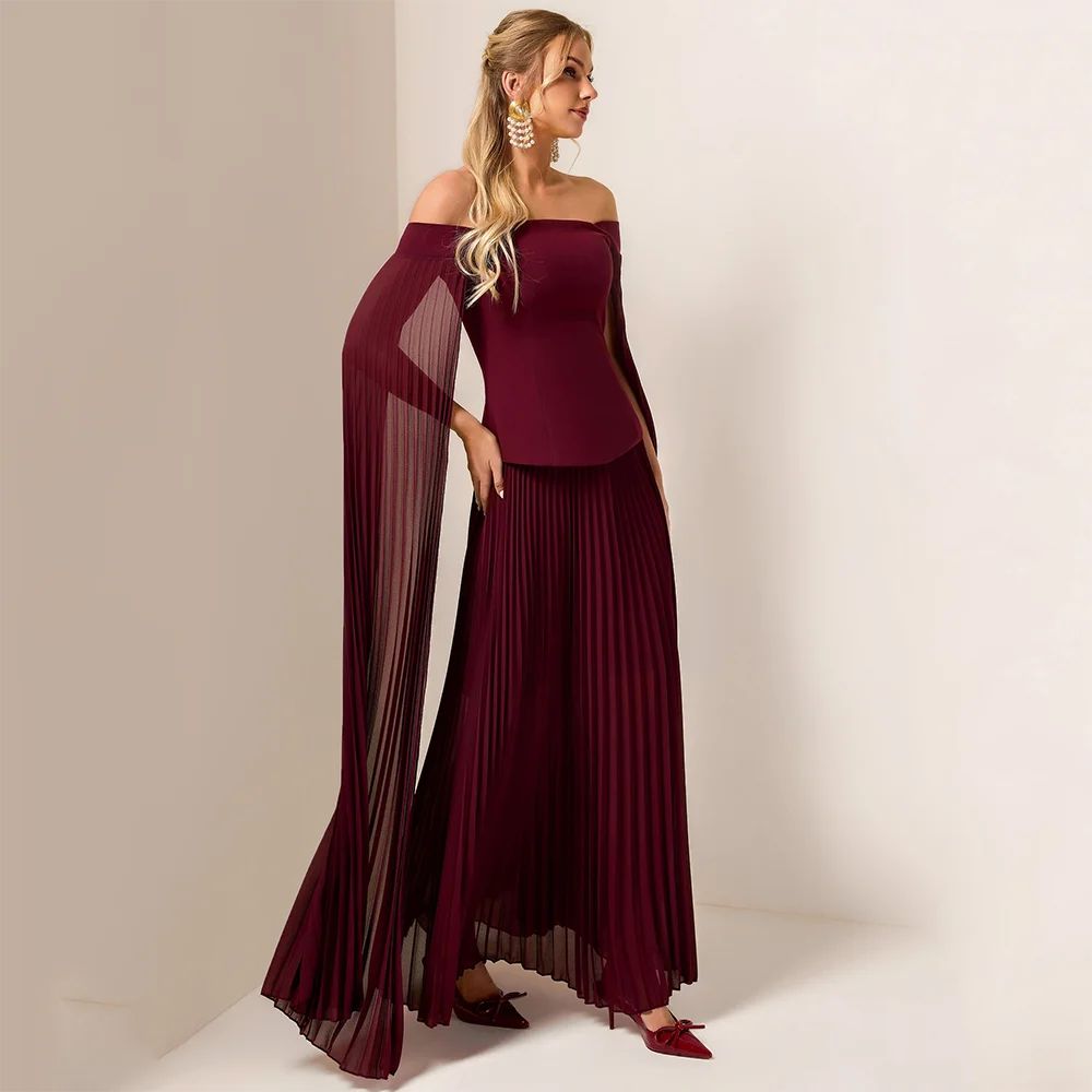 

Simple Off The Shoulder Evening Dresses Long Sleeves A-line Evening Gowns Elegant Ankle Length Prom Dresses Customized 2025