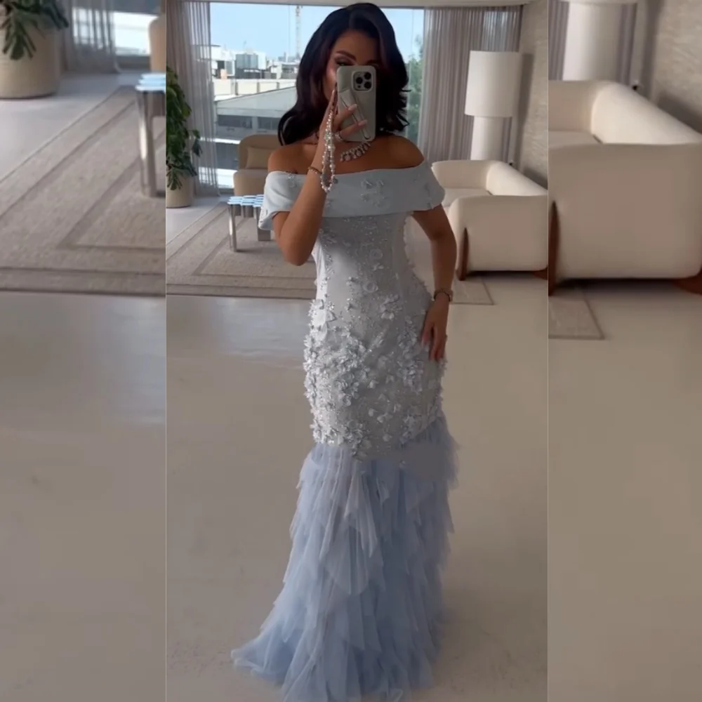 

Customized High Quality Chiffon Sequined Pleat Trumpet Off-the-shoulder Long Dresses Bespoke Occasion Casual