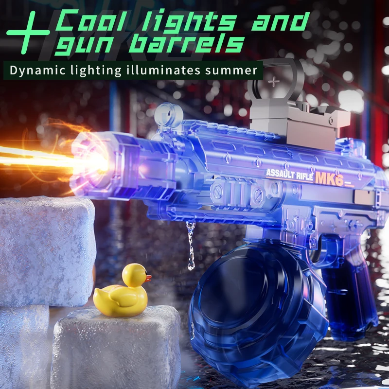 MK6 Continuous Shooting Electric Water Guns for Children Powerful Light-Up Automatic Water Blaster Kids Summer Pool Outdoor Toys