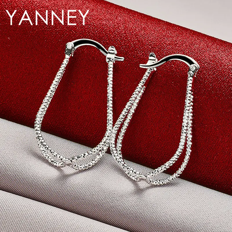 

New 925 Sterling Silver Fine Geometric Hoop Earrings For Women Charm Wedding Engagement Gifts Fashion Jewelry Accessories