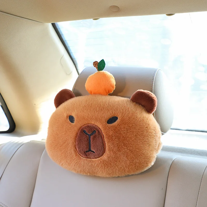 Car Headrest Neck Pillow Capybara Plush Shoulder Protection Cute Tissue Box Kawaii Car Decoration Of Car Supplies Plushie Gift