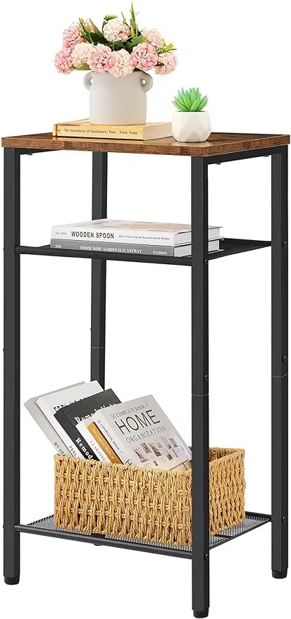 

Hoctieon 3 Tier End Table Telephone Table Narrow Side Table with Storage Nightstand for Small Spaces Metal Frame Bedroom