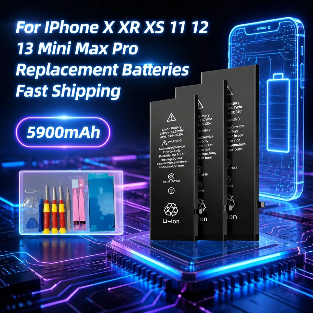 For IPhone X XR XS 11 12 13 Mini Max Pro Replacement BatteriesHigh Capacity New 5900mAh Mobile Phone Battery Replacement Battery