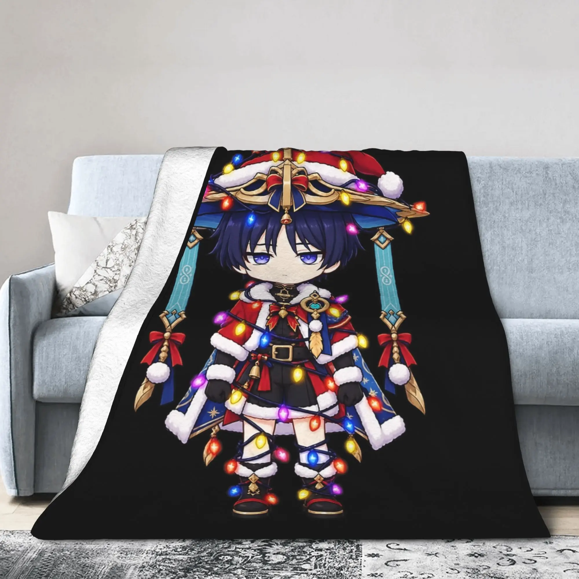 Wanderer Genshins Impacts Christmas Blanket Fleece Printed  Portable Ultra-Soft Throw Blankets for Sofa Office Bedspread