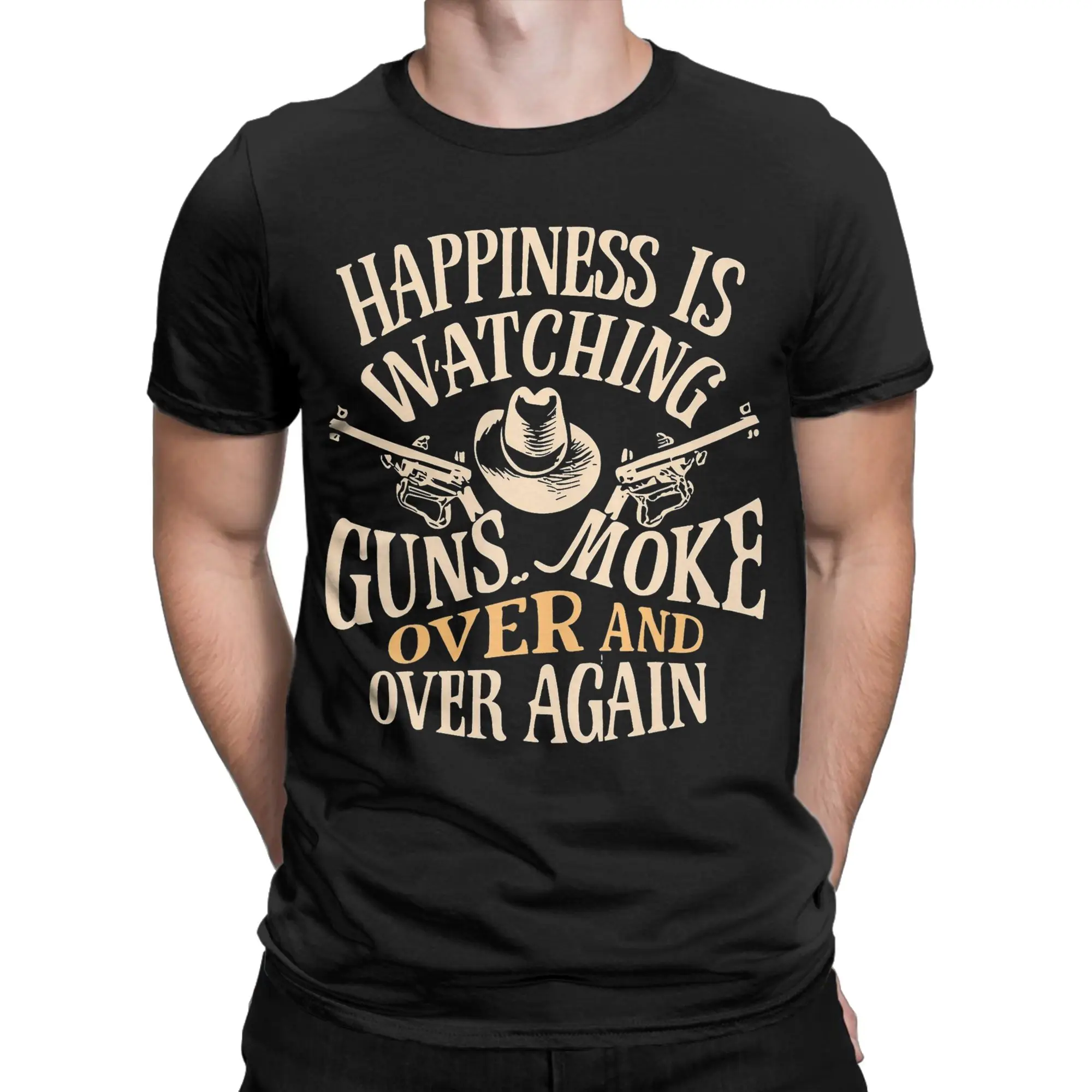 Happiness Is Watching Gunsmoke Over And Over Again Men's T Shirts  Novelty Tee Shirt Short Sleeve T-Shirts 100% Cotton Clothes