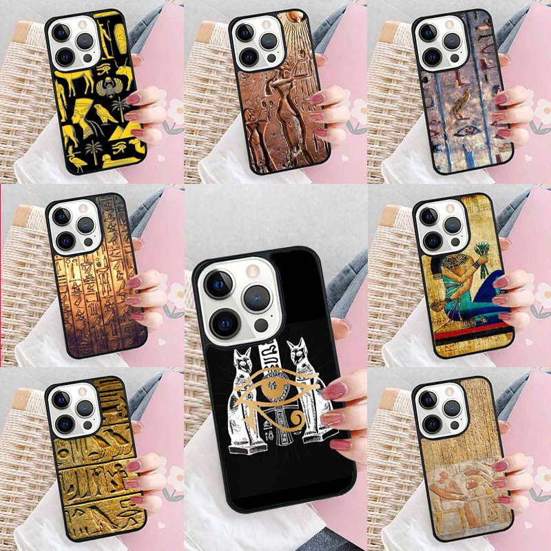 Egyptian Hieroglyphics Symbols Soft Phone Case Cover for iPhone 16 Promax 15 Pro 13 14 Plus 11 12 Mini XR XS MAX Coque