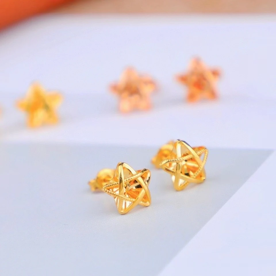 18K Solid Gold Hollow Star Ear Stud 18K Real Rose Gold Lobe Daith Conch Piercing Mini Earring For Women Men 14K Body Jewelry