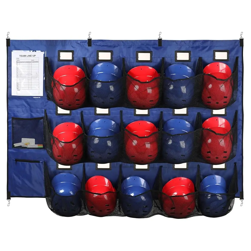 

Baseball Dugout Organizer, Hanging Helmet Bag for 15 Players Baseball Softball Team, Helmet Organizer for Dugout Fence Garage