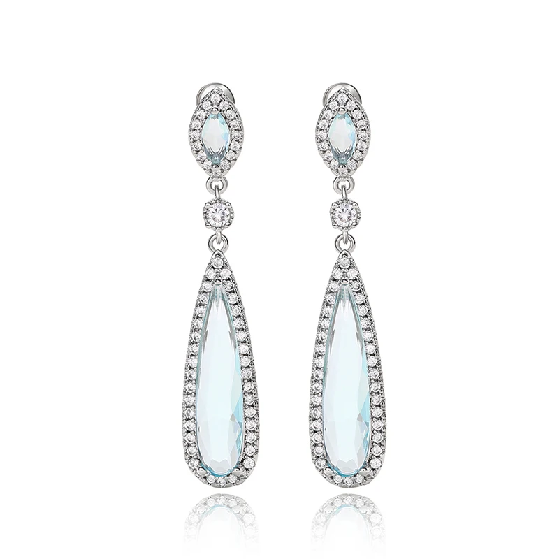 Huitan Aesthetic Light Blue Dangle Earrings for Women Fashion Contracted Design Temperament Lady Earrings Wedding Party Jewelry