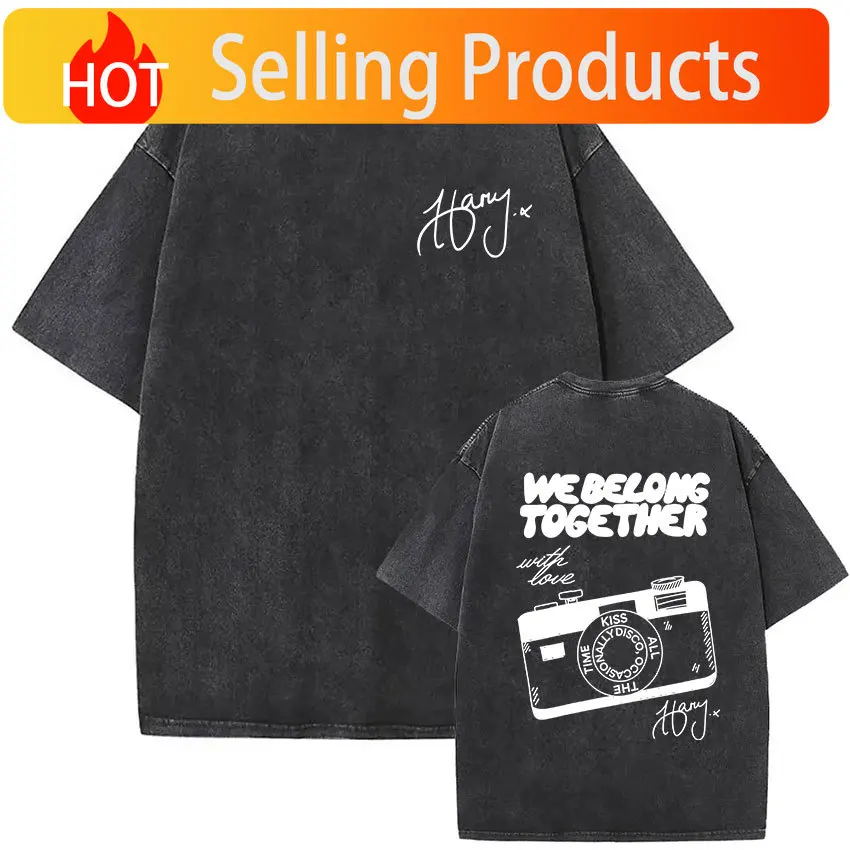 Harry Styles We Belong Together Tour 2026 Vintage Washed T Shirt Men Women Pop Music Fans Fashion Clothing Short Sleeve T-shirt