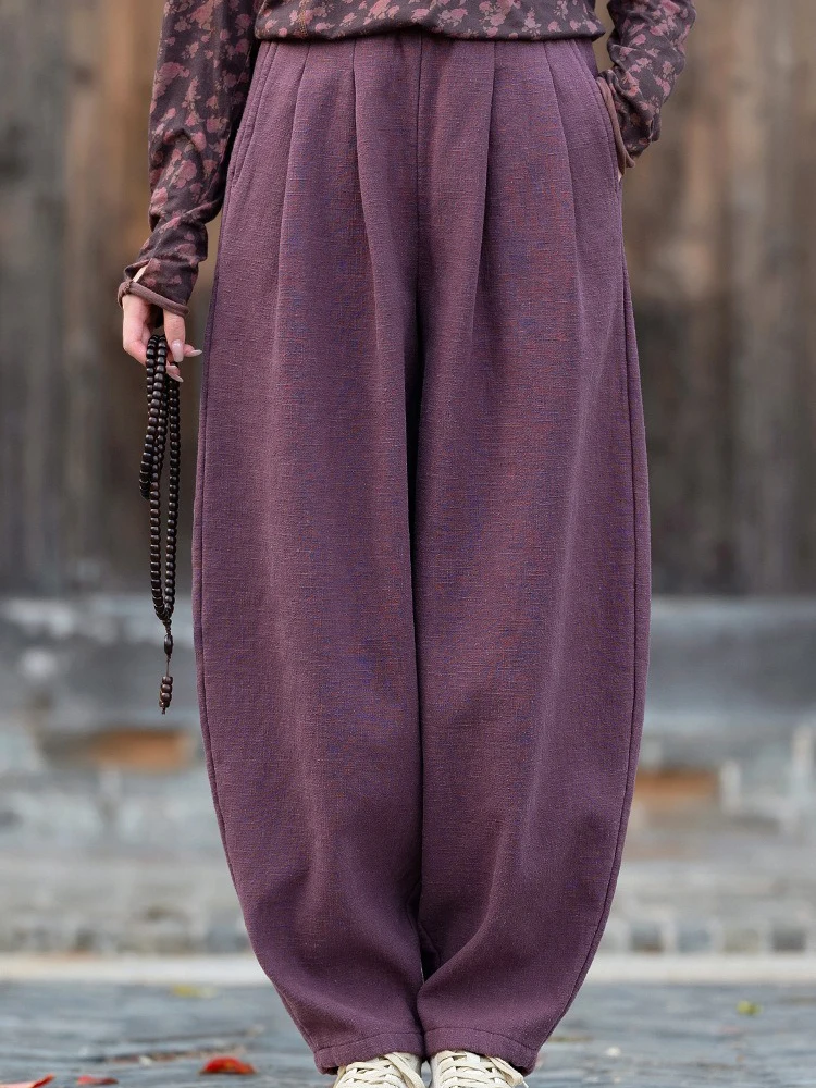 

Minimalist Solid Plus Velvet Women Harem Pants 2025 New Autumn Winter Casual Loose Thick Warm Lantern Pants Outerwear Trousers